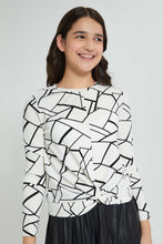 تنزيل الصورة على معرض الصور، Redtag-Long-Sleeve-Front-Knot-Jacquard-Top-All-Over-Prints-Senior-Girls-9 to 14 Years