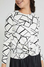 تنزيل الصورة على معرض الصور، Redtag-Long-Sleeve-Front-Knot-Jacquard-Top-All-Over-Prints-Senior-Girls-9 to 14 Years