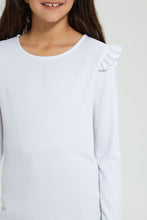 تنزيل الصورة على معرض الصور، Redtag-White-Ruffled-Rib-Top-Long-Sleeves-Senior-Girls-9 to 14 Years
