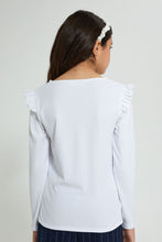 تنزيل الصورة على معرض الصور، Redtag-White-Ruffled-Rib-Top-Long-Sleeves-Senior-Girls-9 to 14 Years