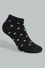 Load image into Gallery viewer, Redtag-Black/Grey/White-Heart-Polka-Printed-Ankle-Socks-(5-Pack)-Ankle-Length-Women's-