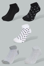 Load image into Gallery viewer, Redtag-Black/Grey/White-Heart-Polka-Printed-Ankle-Socks-(5-Pack)-Ankle-Length-Women's-