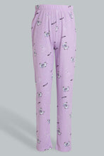 Load image into Gallery viewer, Redtag-Purple/Black-Cat-Chest-Print-Top-And-Purple/White-Overall-Print-Pjset-Pyjama-Sets-Senior-Girls-9 to 14 Years