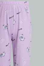 Load image into Gallery viewer, Redtag-Purple/Black-Cat-Chest-Print-Top-And-Purple/White-Overall-Print-Pjset-Pyjama-Sets-Senior-Girls-9 to 14 Years