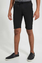 Load image into Gallery viewer, Redtag-Black-Pull-On-Trouser-Short-Chino-Shorts-Senior-Boys-9 to 14 Years