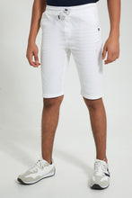 Load image into Gallery viewer, Redtag-White-Pull-On-Trouser-Short-Chino-Shorts-Senior-Boys-9 to 14 Years