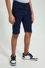 Load image into Gallery viewer, Redtag-Dark-Wash-Pull-On-Short-Denim-Shorts-Senior-Boys-9 to 14 Years