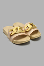 Load image into Gallery viewer, Redtag-Natural-Slide-With-Gold-Chain-Trim-Sliders-Women's-