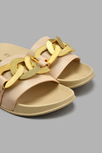 Load image into Gallery viewer, Redtag-Natural-Slide-With-Gold-Chain-Trim-Sliders-Women's-