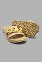 Load image into Gallery viewer, Redtag-Natural-Slide-With-Gold-Chain-Trim-Sliders-Women's-