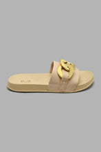 Load image into Gallery viewer, Redtag-Natural-Slide-With-Gold-Chain-Trim-Sliders-Women's-