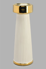 Load image into Gallery viewer, Redtag-White-Gold-Ribbed-Ceramic-Candle-Holder-Candle-Holder-Home-Decor-