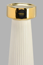 Load image into Gallery viewer, Redtag-White-Gold-Ribbed-Ceramic-Candle-Holder-Candle-Holder-Home-Decor-