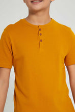 تنزيل الصورة على معرض الصور، Redtag-Yellow-Henley-T-Shirt-Plain-Senior-Boys-9 to 14 Years
