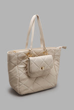 Load image into Gallery viewer, Redtag-Beige-Tote-With-Quilting-And-Small-Pouch-Cross-Body-Bags-Women-
