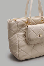 Load image into Gallery viewer, Redtag-Beige-Tote-With-Quilting-And-Small-Pouch-Cross-Body-Bags-Women-