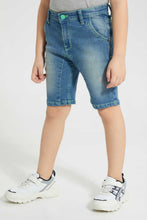 Load image into Gallery viewer, Redtag-Mid-Wash-Five-Pocket-Short-With-Contrast-Stitch-Denim-Shorts-Boys-2 to 8 Years