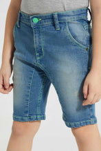 Load image into Gallery viewer, Redtag-Mid-Wash-Five-Pocket-Short-With-Contrast-Stitch-Denim-Shorts-Boys-2 to 8 Years