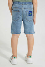 Load image into Gallery viewer, Redtag-Light-Wash-Short-With-Contrast-Wash-Panel-And-Embroidery-Denim-Shorts-Boys-2 to 8 Years