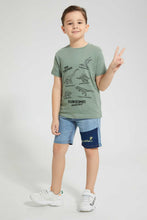Load image into Gallery viewer, Redtag-Light-Wash-Short-With-Contrast-Wash-Panel-And-Embroidery-Denim-Shorts-Boys-2 to 8 Years