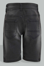 Load image into Gallery viewer, Redtag-Charcoal-Five-Pocket-Badges-Knit-Denim-Short-Denim-Shorts-Boys-2 to 8 Years
