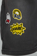Load image into Gallery viewer, Redtag-Charcoal-Five-Pocket-Badges-Knit-Denim-Short-Denim-Shorts-Boys-2 to 8 Years