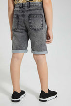 Load image into Gallery viewer, Redtag-Black-Knit-Denim-5-Pocket-Short-With-Cord-Denim-Shorts-Boys-2 to 8 Years