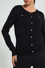 تنزيل الصورة على معرض الصور، Redtag-Black-Cardigan-With-Gold-Buttons-Celebrity-Pullovers,-Colour:Black,-Filter:Women's-Clothing,-New-In,-New-In-LDC,-Non-Sale,-S22A,-Section:Women,-TBL-Women's-