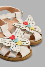 Load image into Gallery viewer, Redtag-Cream-Butterfly-Trim-Sandal-Sandals-Infant-Girls-1 to 3 Years