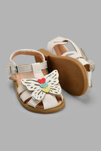 Load image into Gallery viewer, Redtag-Cream-Butterfly-Trim-Sandal-Sandals-Infant-Girls-1 to 3 Years