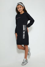 تنزيل الصورة على معرض الصور، Redtag-Black-Slogan-Sweatshirt-Dress-Dresses-Senior-Girls-9 to 14 Years