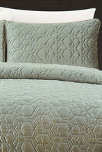 Load image into Gallery viewer, Redtag-Green-Velvet-3-Piece-Quilt-With-Geometric-Embroidery-(Double-Size)-Colour:Green,-Filter:Home-Bedroom,-HMW-BED-Quilts,-New-In,-New-In-HMW-BED,-Non-Sale,-S22A,-Section:Homewares-Home-Bedroom-