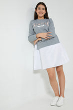 تنزيل الصورة على معرض الصور، Redtag-Mid-Grey-Melange-Scuba-Dress-W/-Mock-Shirt-Dresses-Senior-Girls-9 to 14 Years