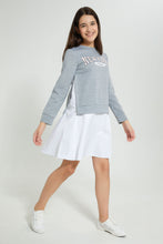 تنزيل الصورة على معرض الصور، Redtag-Mid-Grey-Melange-Scuba-Dress-W/-Mock-Shirt-Dresses-Senior-Girls-9 to 14 Years