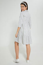 Load image into Gallery viewer, Redtag-White/Purple-Ditsy-Print-Shirt-Dress-Dresses-Senior-Girls-9 to 14 Years