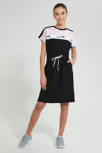 تنزيل الصورة على معرض الصور، Redtag-Black/White/Pink-Sporty-Colorblocking-Knitted-Dress-Dresses-Senior-Girls-9 to 14 Years