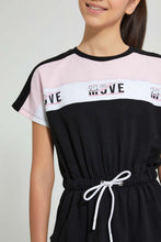 تنزيل الصورة على معرض الصور، Redtag-Black/White/Pink-Sporty-Colorblocking-Knitted-Dress-Dresses-Senior-Girls-9 to 14 Years