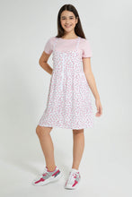 تنزيل الصورة على معرض الصور، Redtag-Pink-Floral-Ditsy-Print-Dungarees-Dresses-Senior-Girls-9 to 14 Years