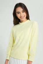 تنزيل الصورة على معرض الصور، Redtag-Yellow-Highneck-Mesh-Sleeve-Top-Blouses-Senior-Girls-9 to 14 Years