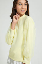 تنزيل الصورة على معرض الصور، Redtag-Yellow-Highneck-Mesh-Sleeve-Top-Blouses-Senior-Girls-9 to 14 Years