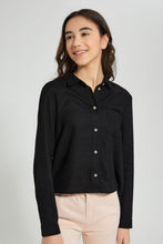 تنزيل الصورة على معرض الصور، Redtag-Black-Twill-Crop-Shirt-Blouses-Senior-Girls-9 to 14 Years