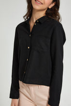 تنزيل الصورة على معرض الصور، Redtag-Black-Twill-Crop-Shirt-Blouses-Senior-Girls-9 to 14 Years
