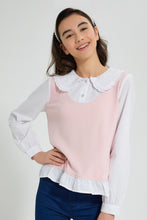 تنزيل الصورة على معرض الصور، Redtag-Pink-Tweed-Peter-Pan-Collar-Mock-Shirt-Blouses-Senior-Girls-9 to 14 Years
