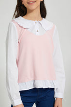 تنزيل الصورة على معرض الصور، Redtag-Pink-Tweed-Peter-Pan-Collar-Mock-Shirt-Blouses-Senior-Girls-9 to 14 Years