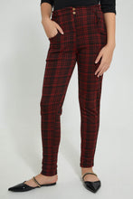 تنزيل الصورة على معرض الصور، Redtag-Red/Black-Plaid-Trouser-Cargo-Pants-Senior-Girls-9 to 14 Years