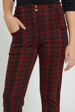 تنزيل الصورة على معرض الصور، Redtag-Red/Black-Plaid-Trouser-Cargo-Pants-Senior-Girls-9 to 14 Years