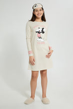 تنزيل الصورة على معرض الصور، Redtag-Beige-Melange-Mickey-Mouse-Night-Dress-With-Eye-Mask-Nightshirts-Senior-Girls-9 to 14 Years