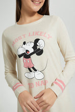 تنزيل الصورة على معرض الصور، Redtag-Beige-Melange-Mickey-Mouse-Night-Dress-With-Eye-Mask-Nightshirts-Senior-Girls-9 to 14 Years