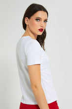 تنزيل الصورة على معرض الصور، Redtag-White-T-Shirt-With-Embroidery-Embellished-Women's-