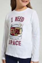 تنزيل الصورة على معرض الصور، Redtag-White-Sequined-Helmet-T-Shirt-Long-Sleeves-Girls-2 to 8 Years